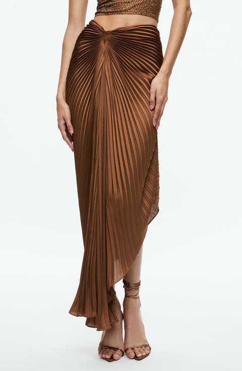 Odelia Pleated Asymmetric Hem Skirt