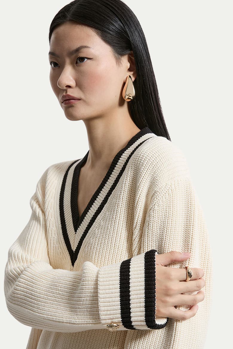 Cotton V-Neck Knit Boxy Jumper, Alternate, color, Ivory