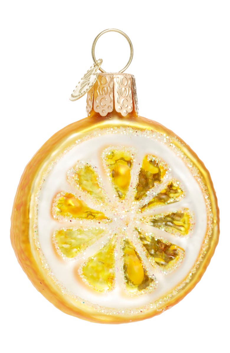 Old World Christmas Lemon Slice Glass Ornament, Main, color, Yellow/ White