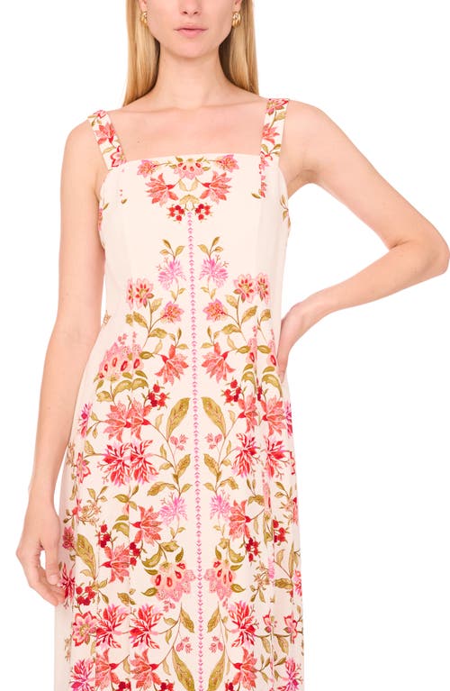 Cece Embroidered Floral Midi Dress In Pink
