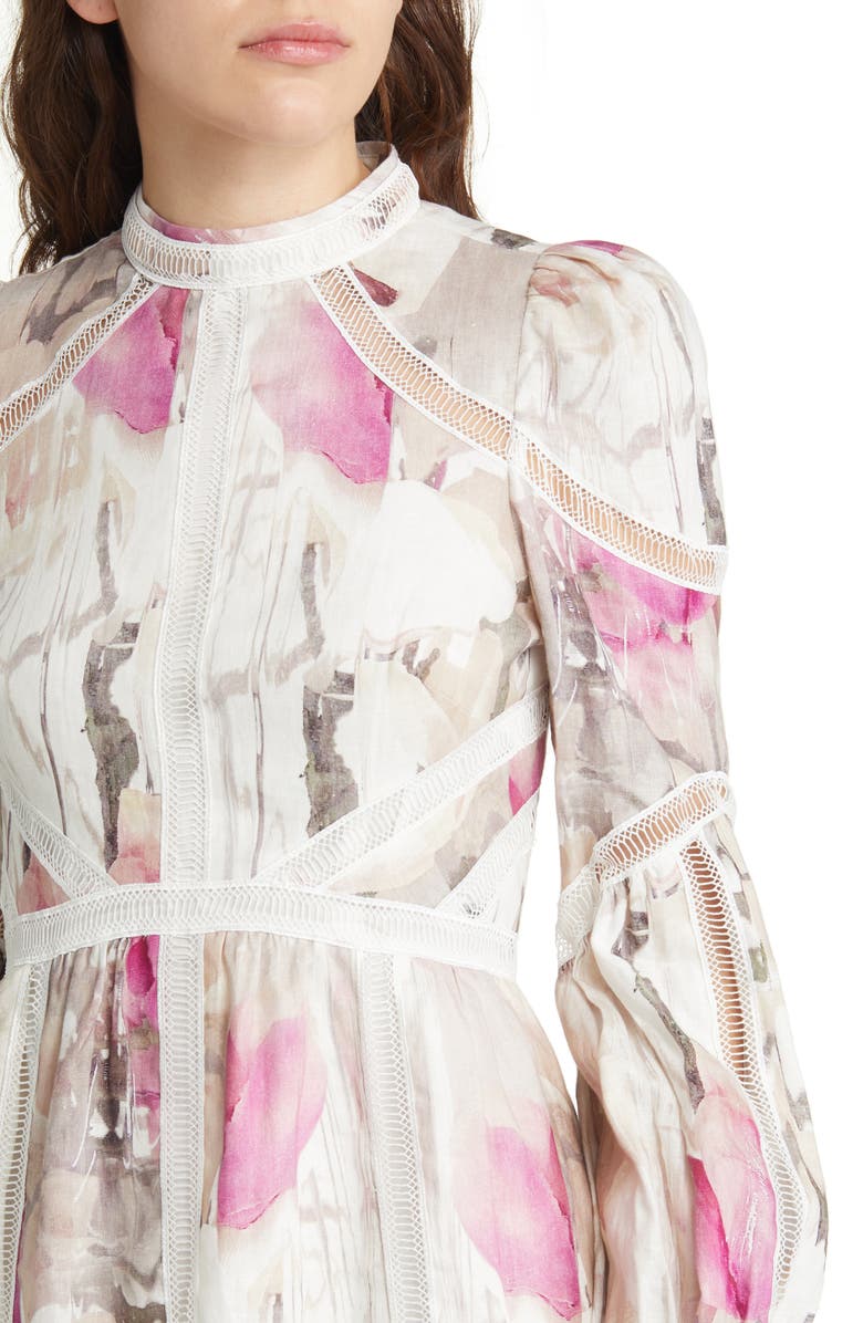 Ted Baker London Fleurz Floral Print Long Sleeve Linen Dress, Alternate, color, 