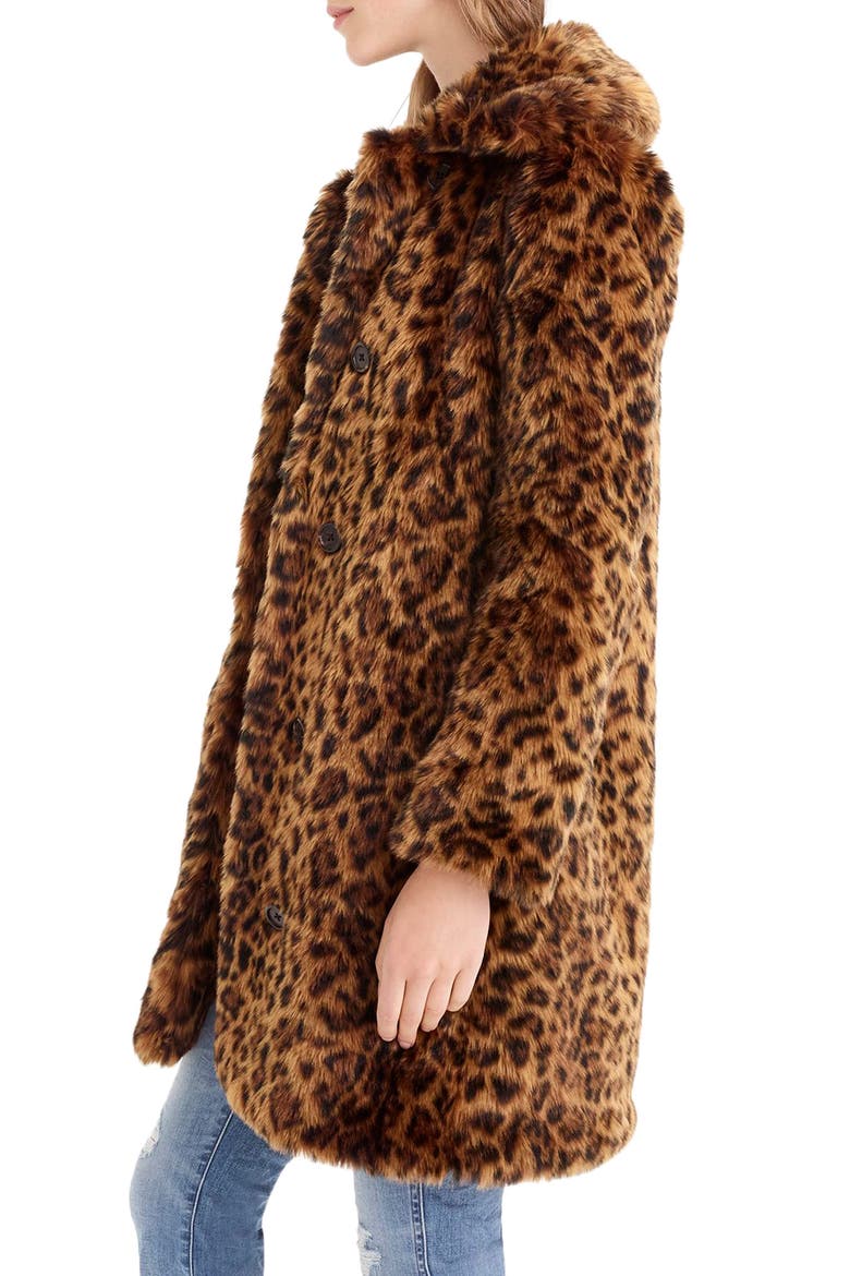 Leopard Print Faux Fur Coat, Alternate, color, LEOPARD