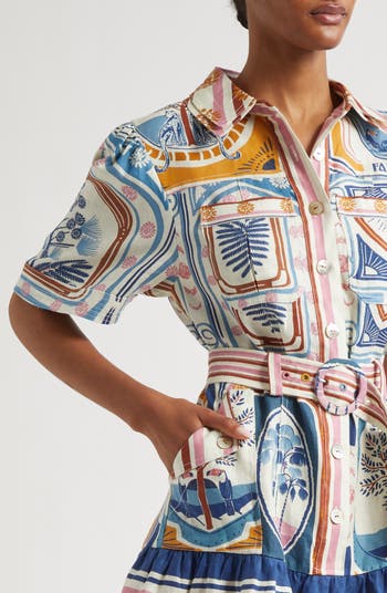 Cerrado Stamps Print Linen Shirtdress