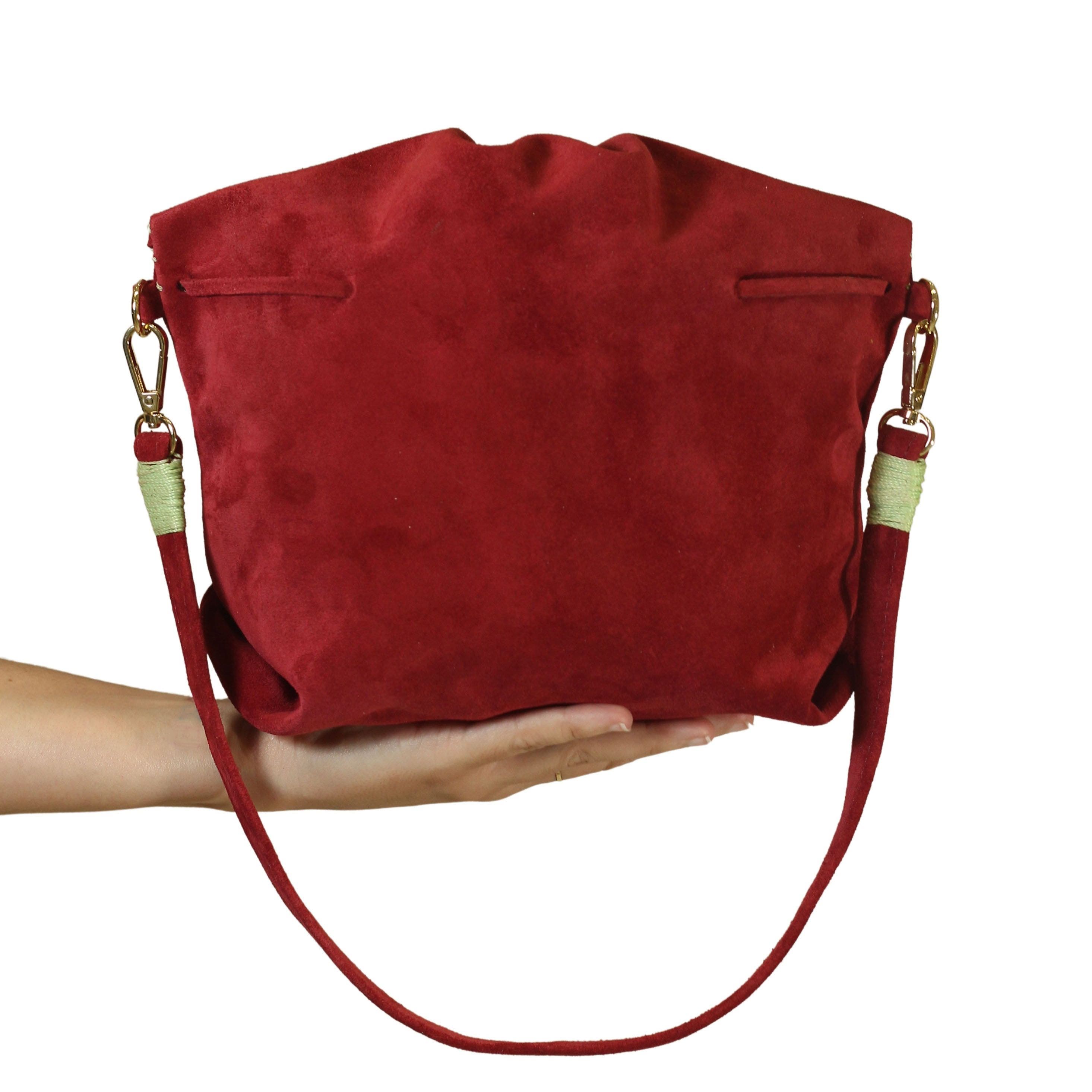 Carlos Falchi Butterfly Suede Leather Bag, Alternate, color, Malbec
