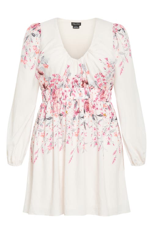 City Chic Keyla Floral Long Sleeve Minidress In Silver
