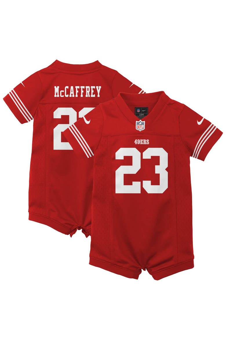 Newborn & Infant Nike Christian McCaffrey Scarlet San Francisco 49ers Game Romper Jersey, Main, color, Scarlet