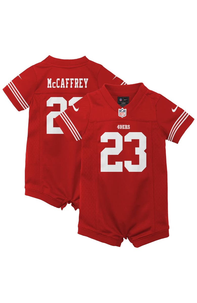 Nike Newborn & Infant Nike Christian McCaffrey Scarlet San Francisco 49ers Game Romper Jersey, Main, color, Scarlet