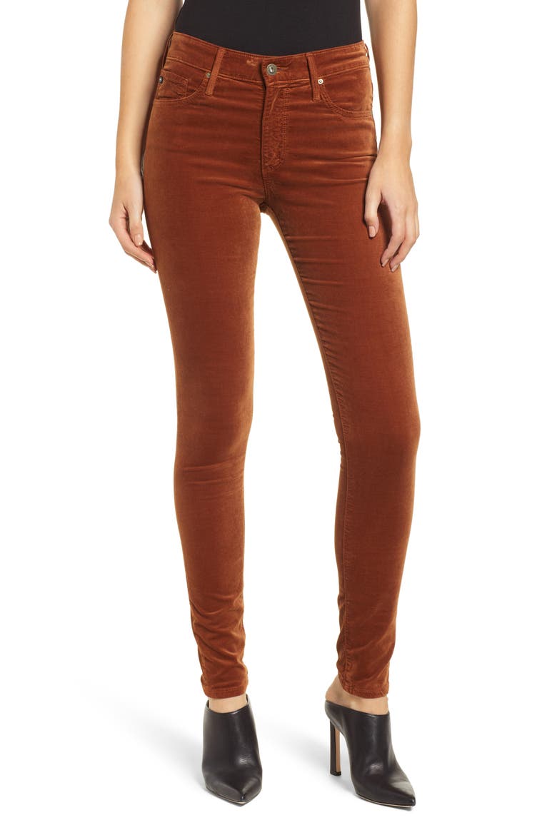 The Farrah High Waist Velvet Jeans, Main, color, COGNAC