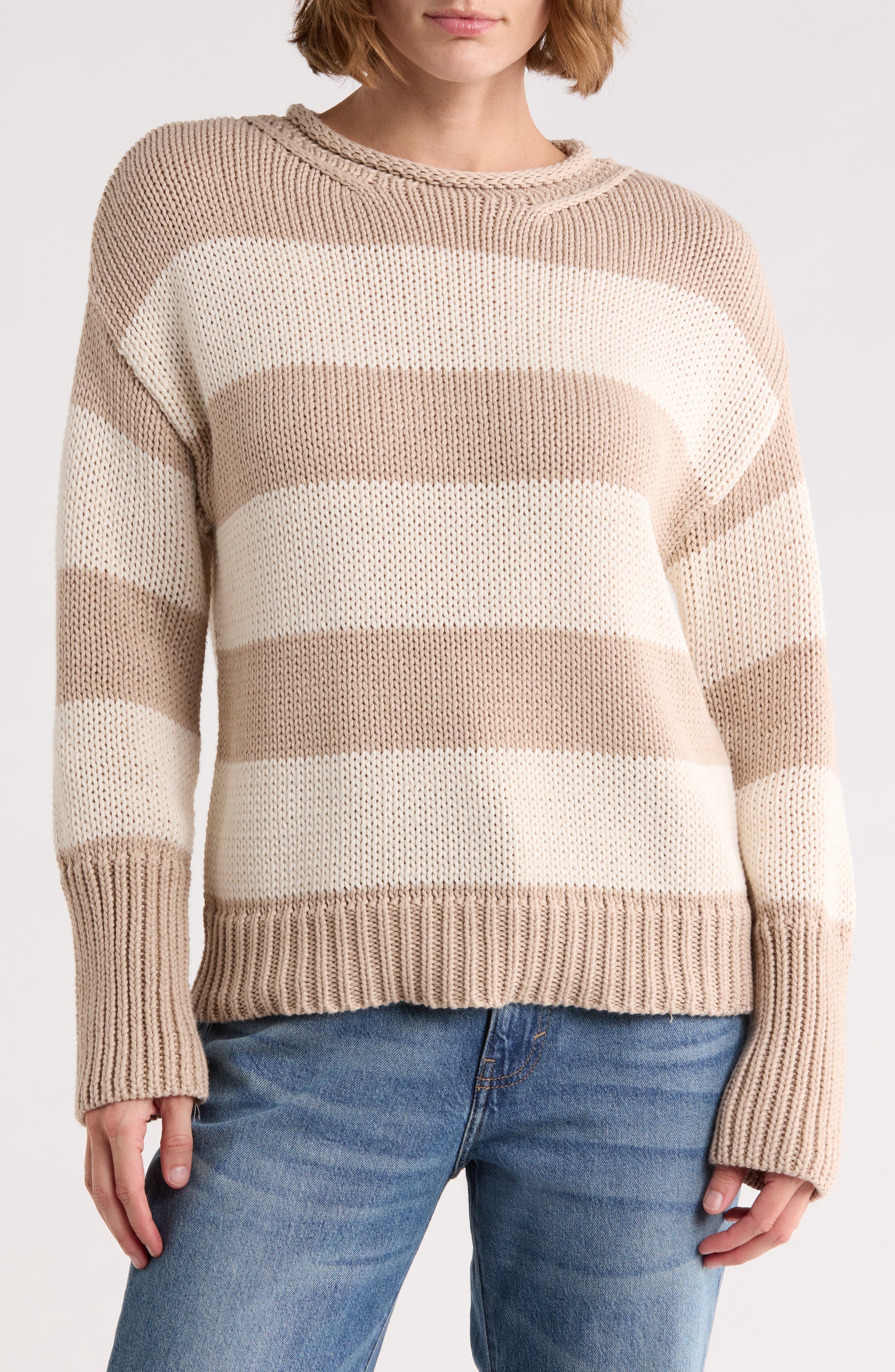 ELIE ELIE TAHARI Stripe Roll Neck Cotton Sweater