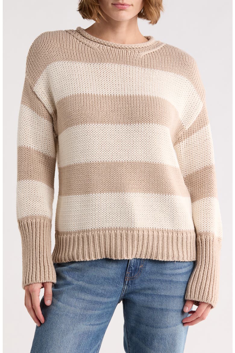 Stripe Roll Neck Cotton Sweater, Main, color, SANDSTONE/ CREAM