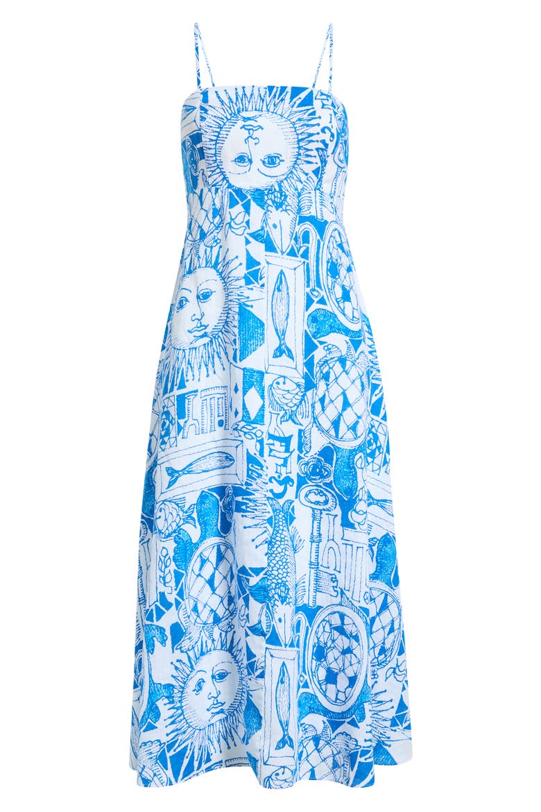 Jorgian Print Linen Midi Dress, Alternate, color, RESORT WHITE