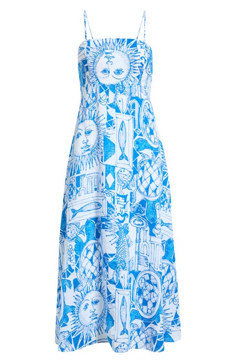 Jorgian Print Linen Midi Dress