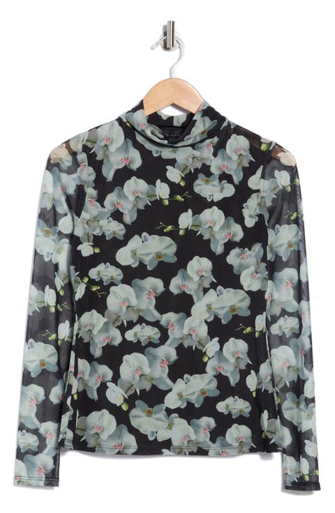 Mock Neck Long Sleeve Mesh Top