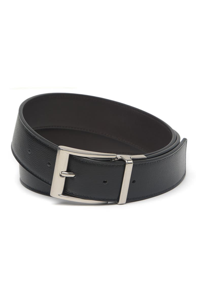 Smooth Leather Belt, Main, color, BLACK SILVER