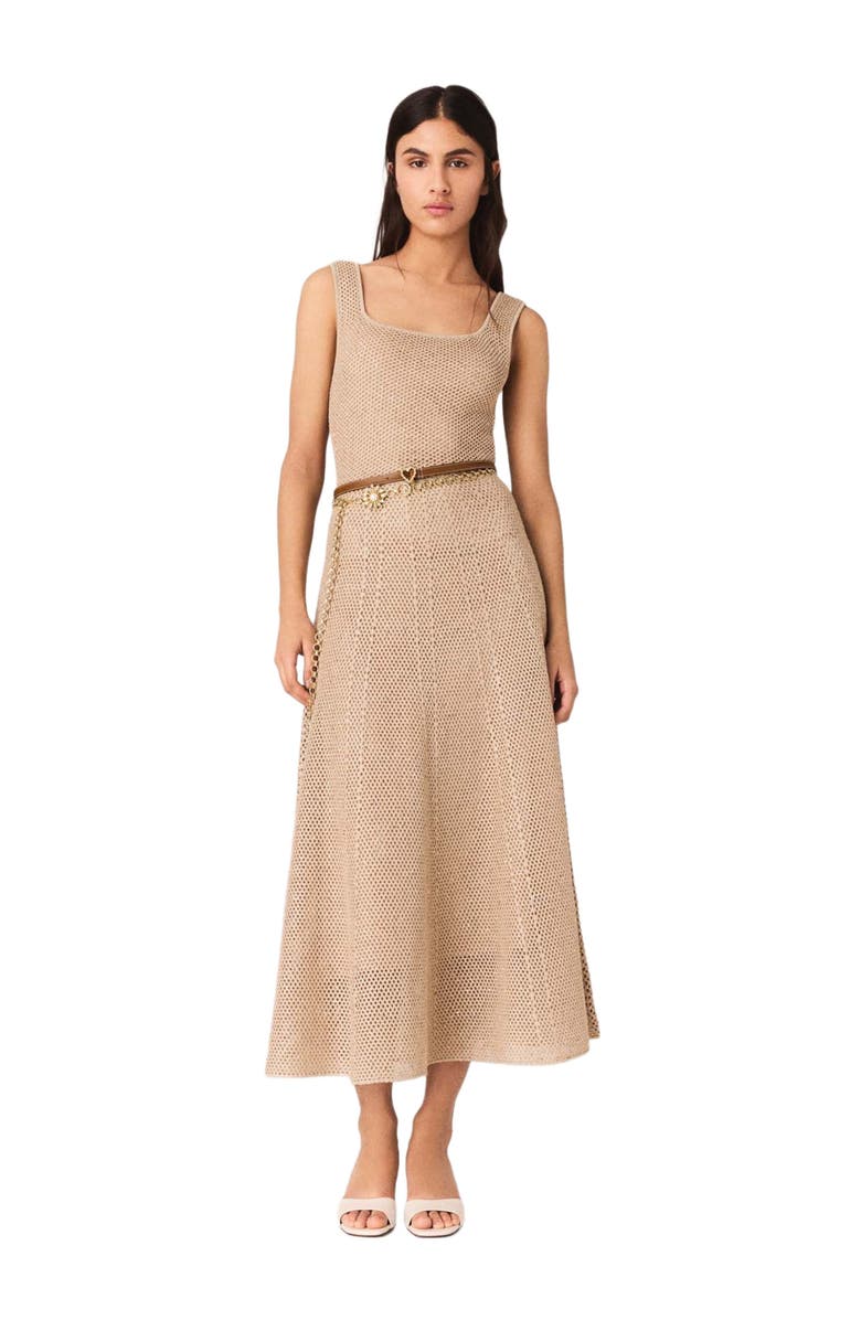 maje Rhinestone knit maxi dress, Main, color, Nude