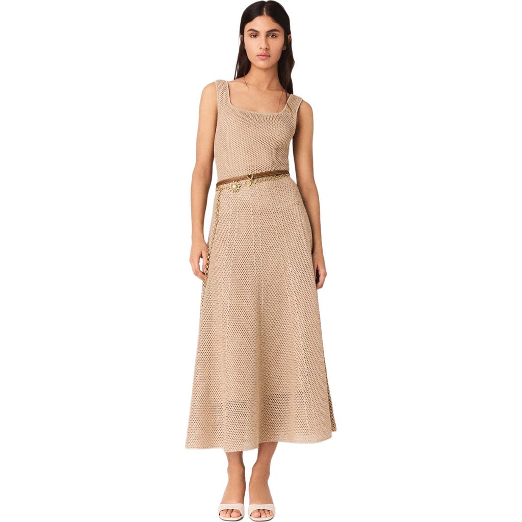 maje Rhinestone knit maxi dress in Nude at Nordstrom, Size 36