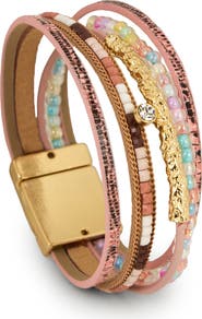 SAACHI Mixed Bead Faux Leather Multistrand Bracelet