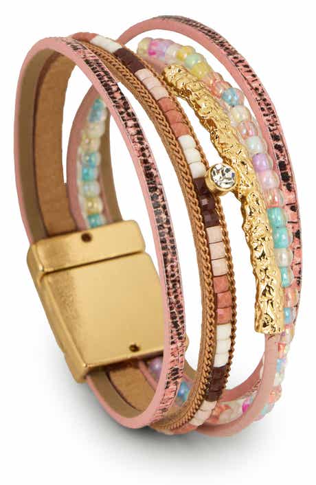 SAACHI Mixed Bead Faux Leather Multistrand Bracelet