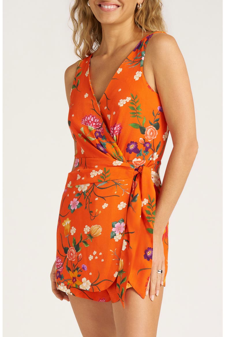 Floral Skort Romper, Alternate, color, TANGERINE