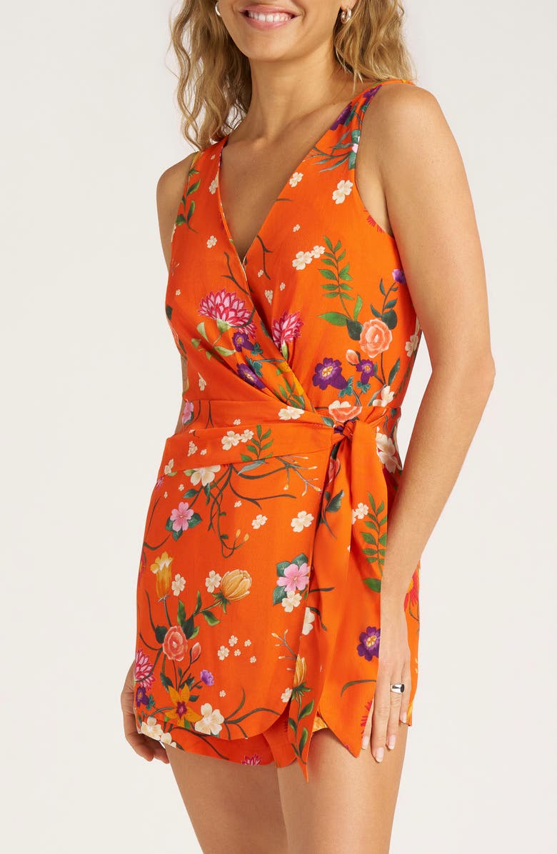 matty m. Floral Skort Romper, Alternate, color, Tangerine