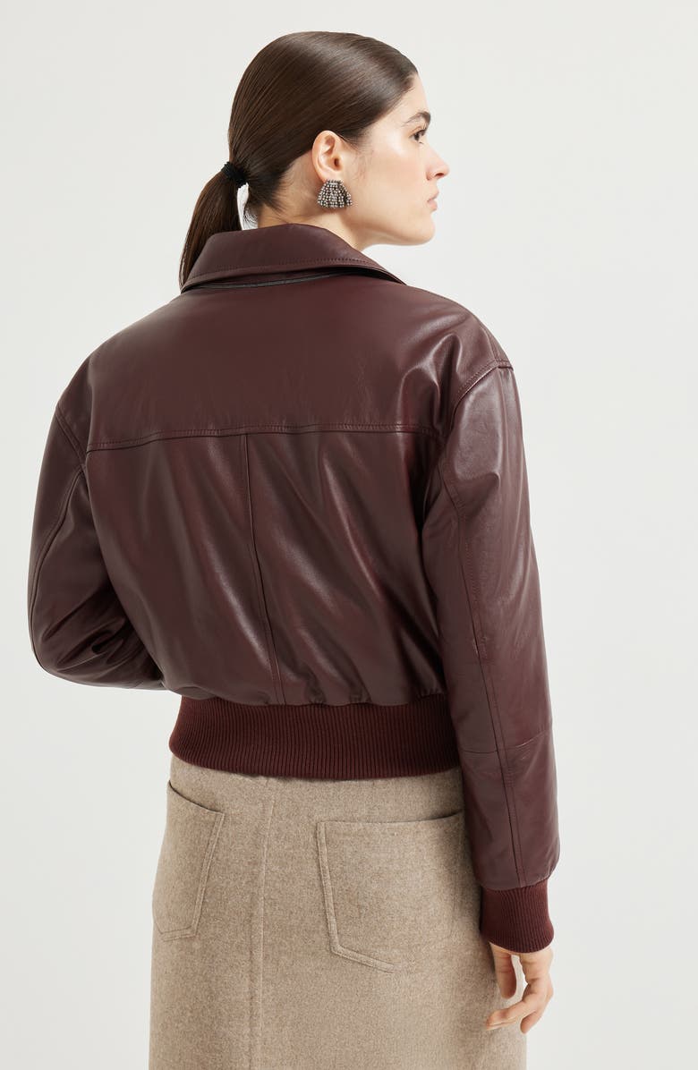 Brunello Cucinelli Soft nappa leather bomber jacket, Alternate, color, Amaranth
