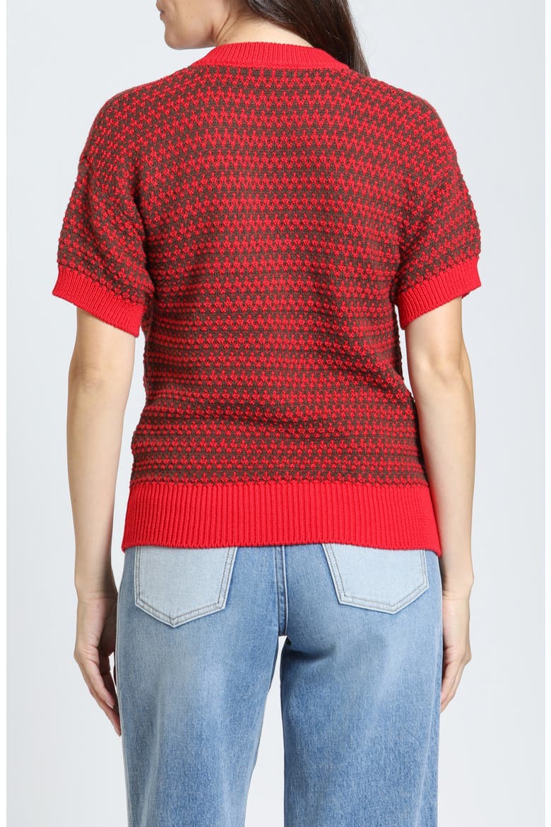 Interlocking Zig-Zag V-Neck Sweater, Alternate, color, TRUFFLE RED