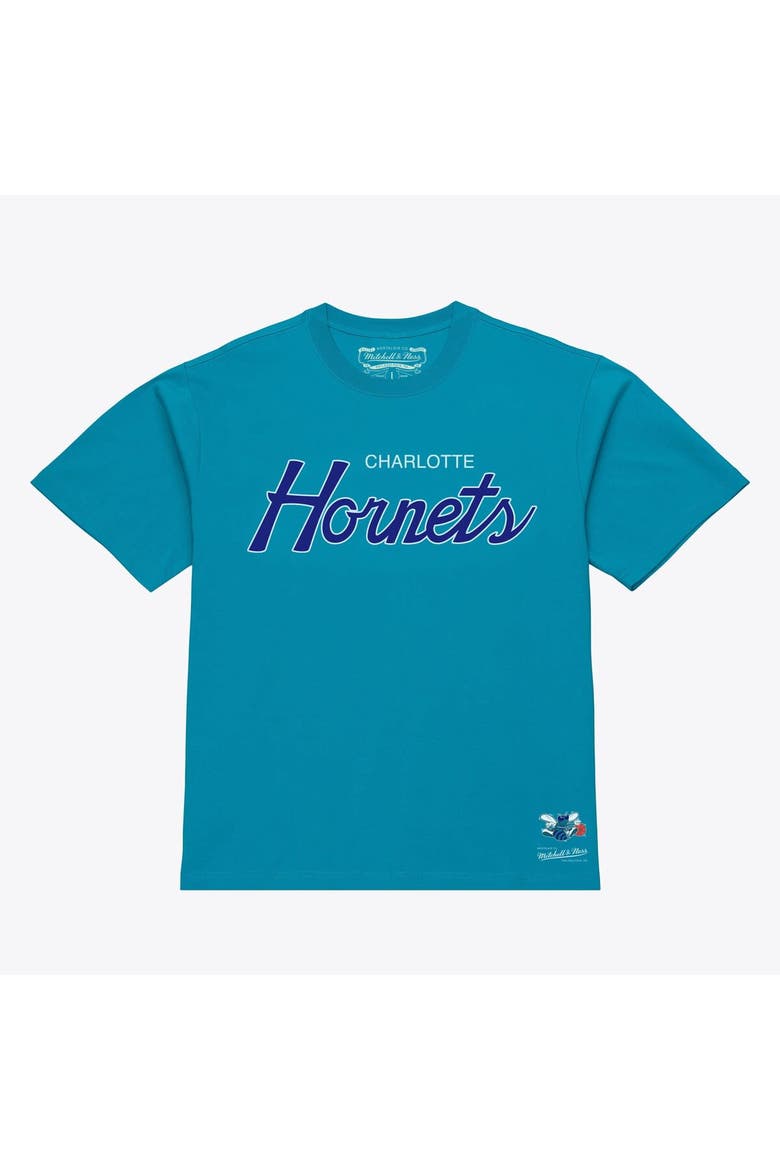 Men's Mitchell & Ness Teal Charlotte Hornets Vintage Wordmark T-Shirt, Main, color, Teal