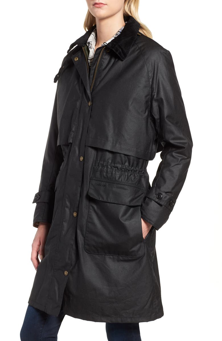 Barbour Floree Waxed Cotton Canvas Jacket with Faux Fur Collar, Alternate, color,