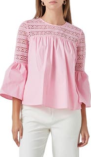 Endless Rose Bell Sleeve Lace Poplin Blouse