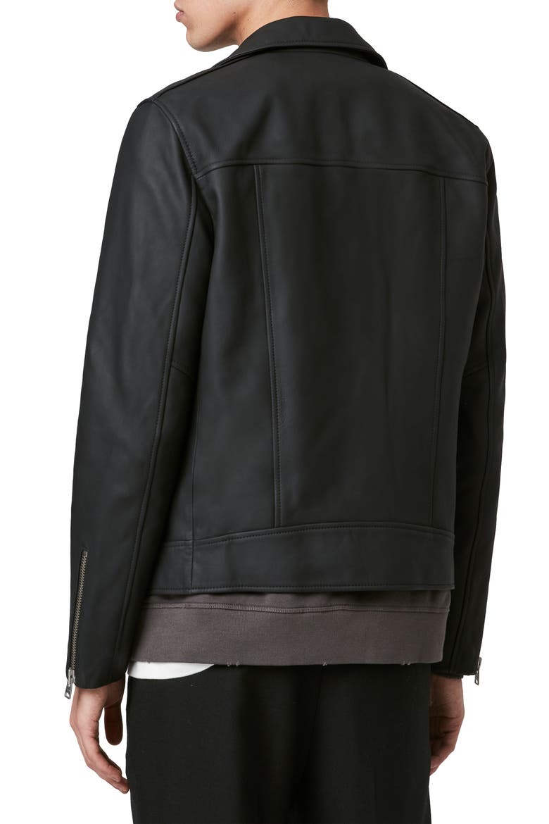 Bloc Leather Biker Jacket, Alternate, color, BLACK