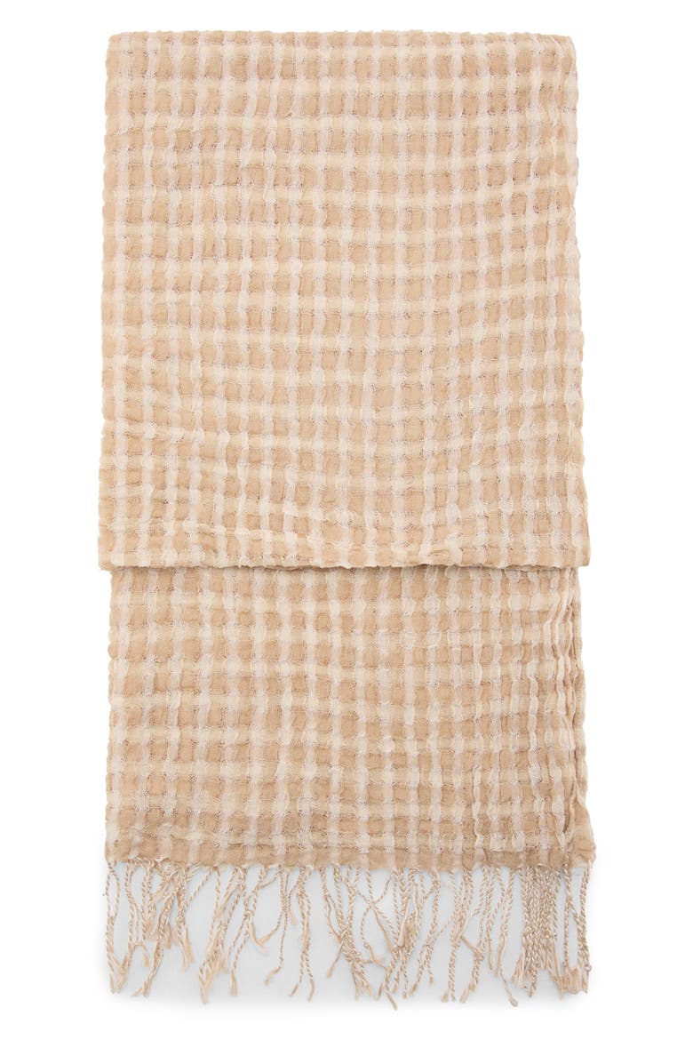 Fringe Trim Cotton Gauze Scarf, Main, color, BEIGE