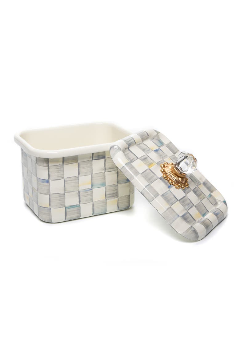 Sterling Check Enameled Steel Recipe Box, Alternate, color, GREY/ WHITE