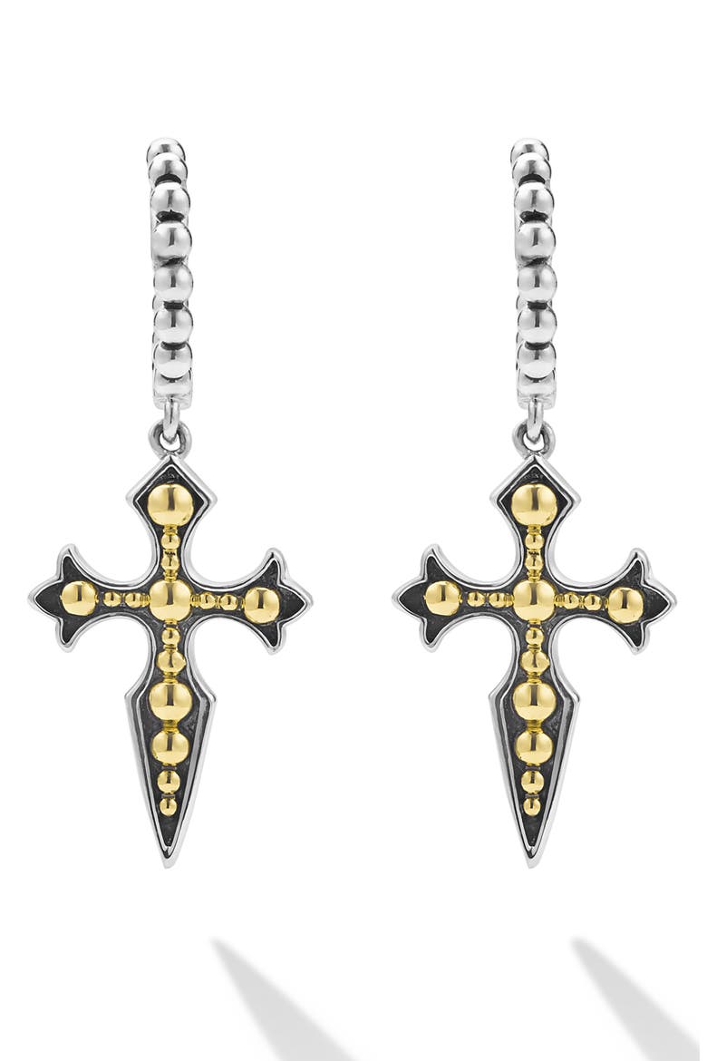 Men's Anthem Single Cross Drop Earring, Alternate, color, TWO TONE