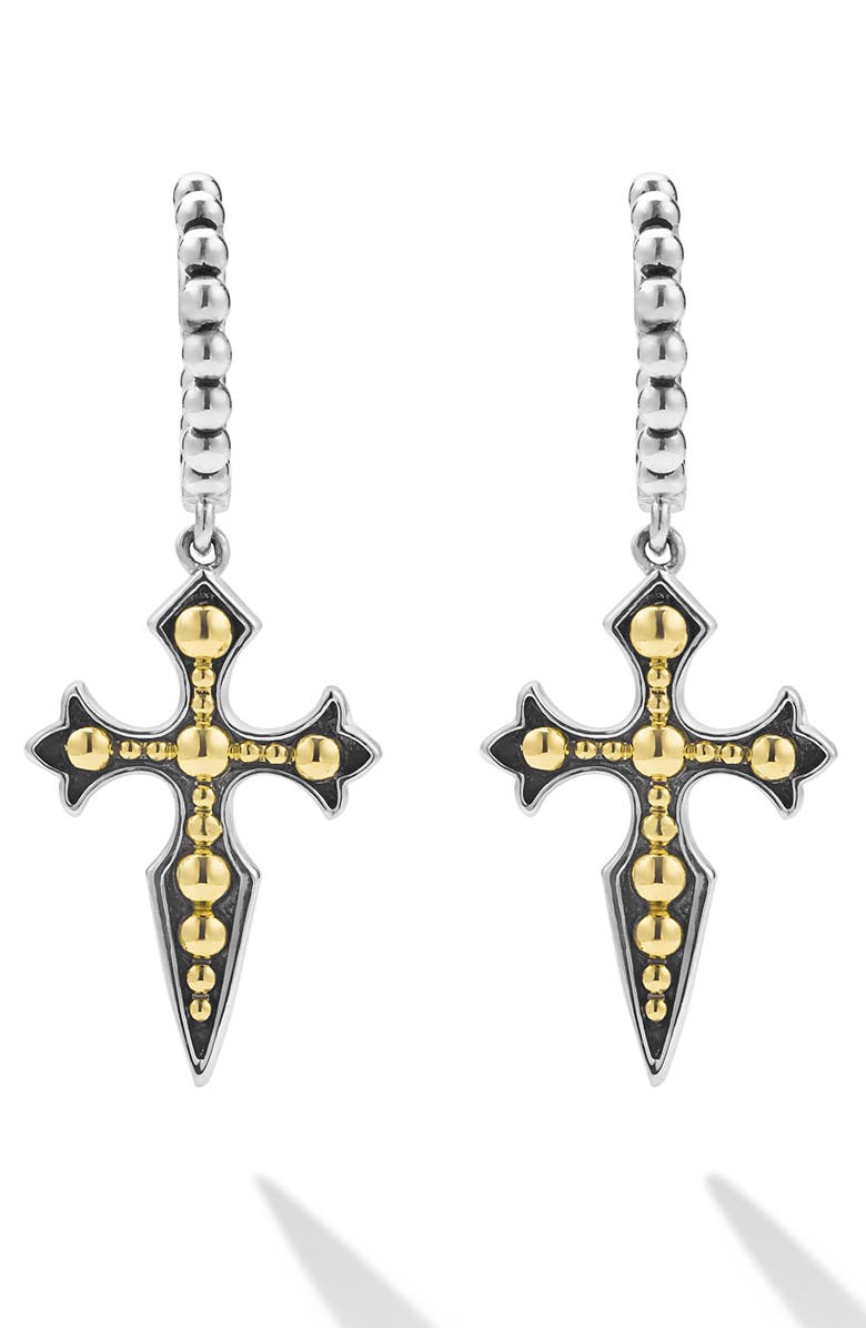 LAGOS Men's Anthem Single Cross Drop Earring, Alternate, color, Two Tone