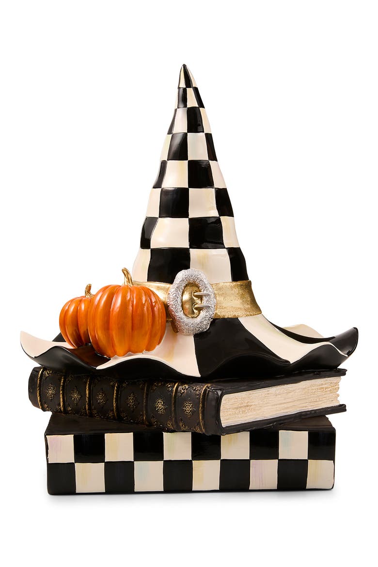 Courtly Check Witch Hat on Books Halloween Ornament, Main, color, BLACK