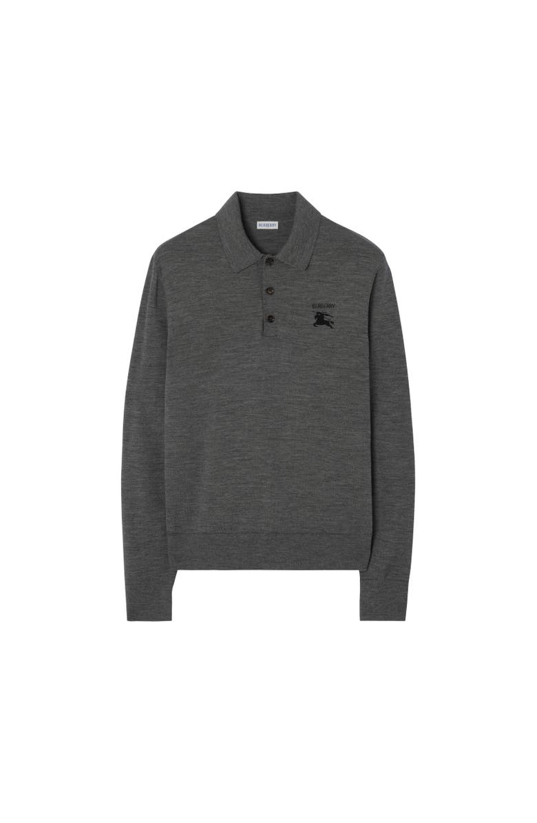 Burberry Long-sleeve Knight Wool Polo Shirt, Alternate, color, Grey