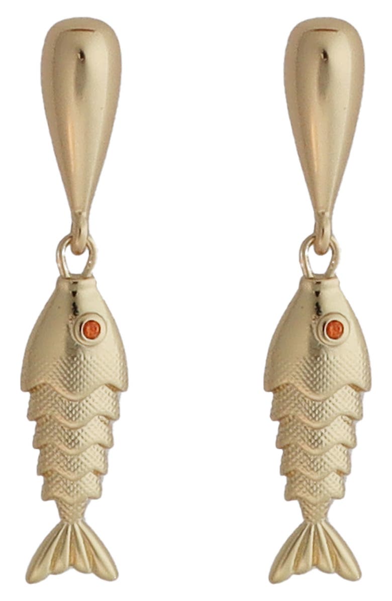 Panacea Linear Fish Drop Earrings, Main, color, Gold
