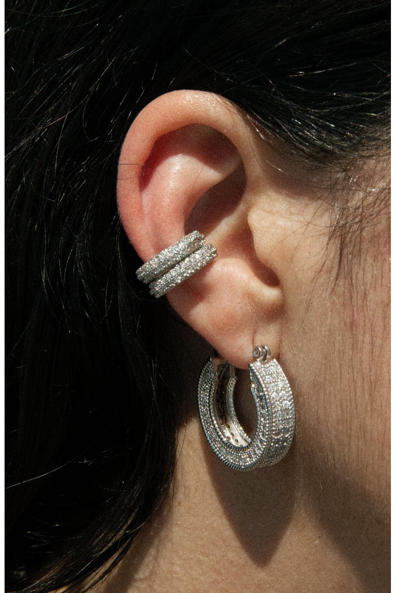 Art Deco Pavé Hoop Earrings, Alternate, color, SILVER