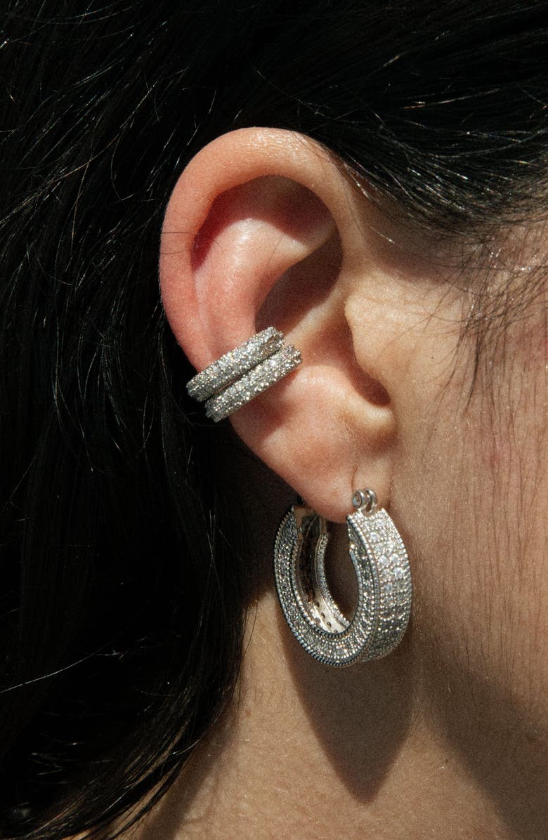 Child of Wild Art Deco Pavé Hoop Earrings, Alternate, color, Silver