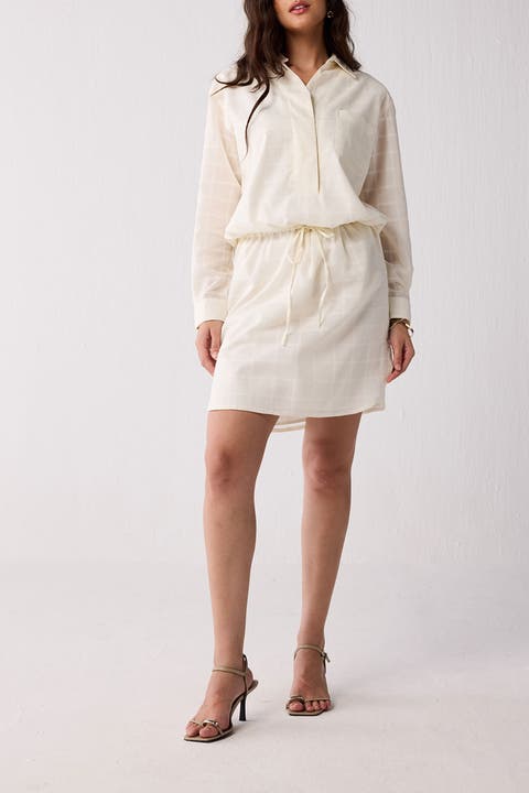 Oversized Shirt Dress with Drawstring