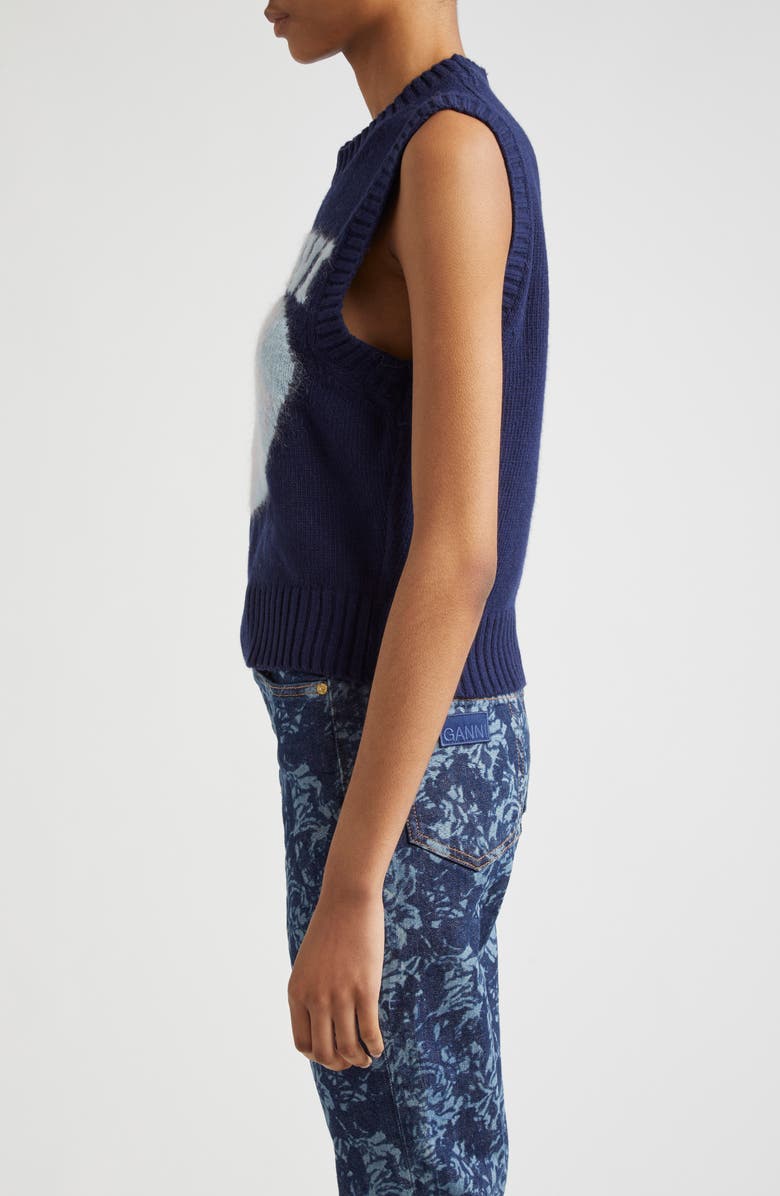 Ganni Heart Graphic Wool Blend Sweater Vest, Alternate, color,