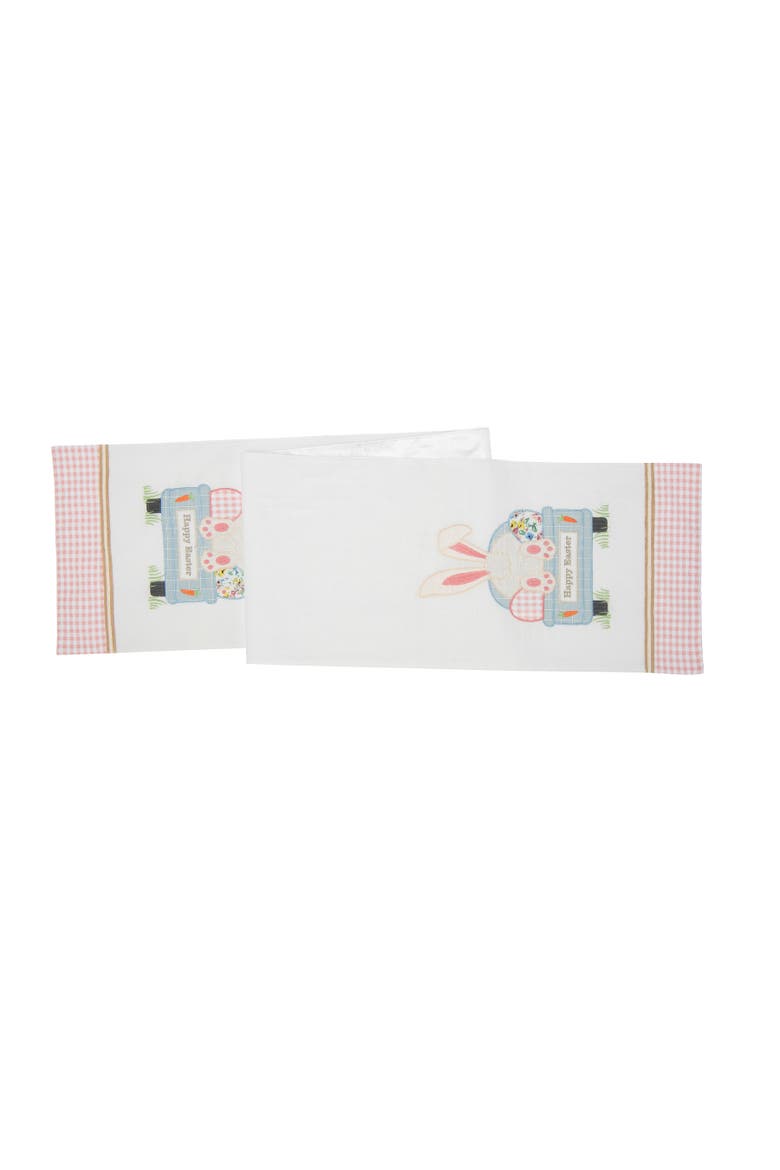 "Happy Easter" Pickup Truck Bunny Rabbit Table Runner 13" x 72", Main, color, White
