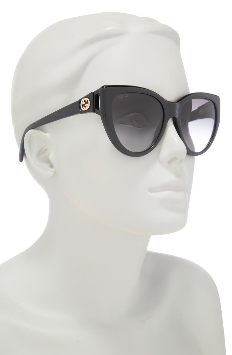 Gucci 56mm Cat Eye Sunglasses, Alternate, color, Black Black Grey