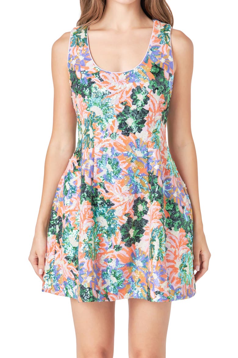 Floral Sequin Minidress, Alternate, color, ORANGE MULTI