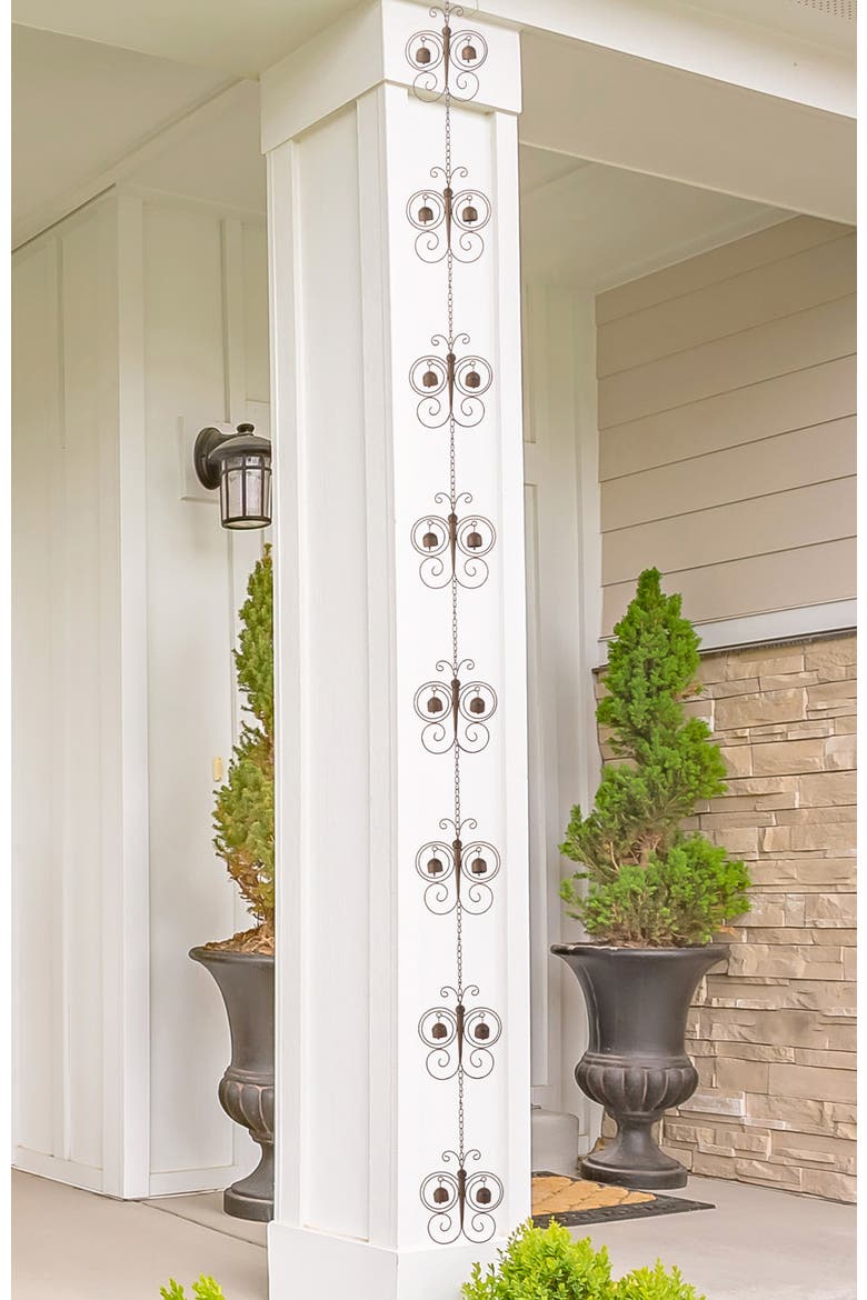 8.5ft Faux Copper Butterfly Shaped Rain Chain with V-Shaped Gutter Clip, Alternate, color, Bronze