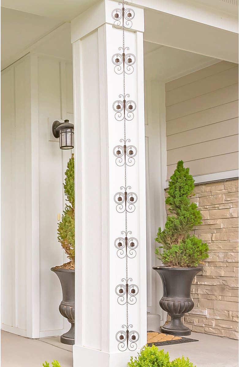 Glitzhome 8.5ft Faux Copper Butterfly Shaped Rain Chain with V-Shaped Gutter Clip, Alternate, color, Bronze