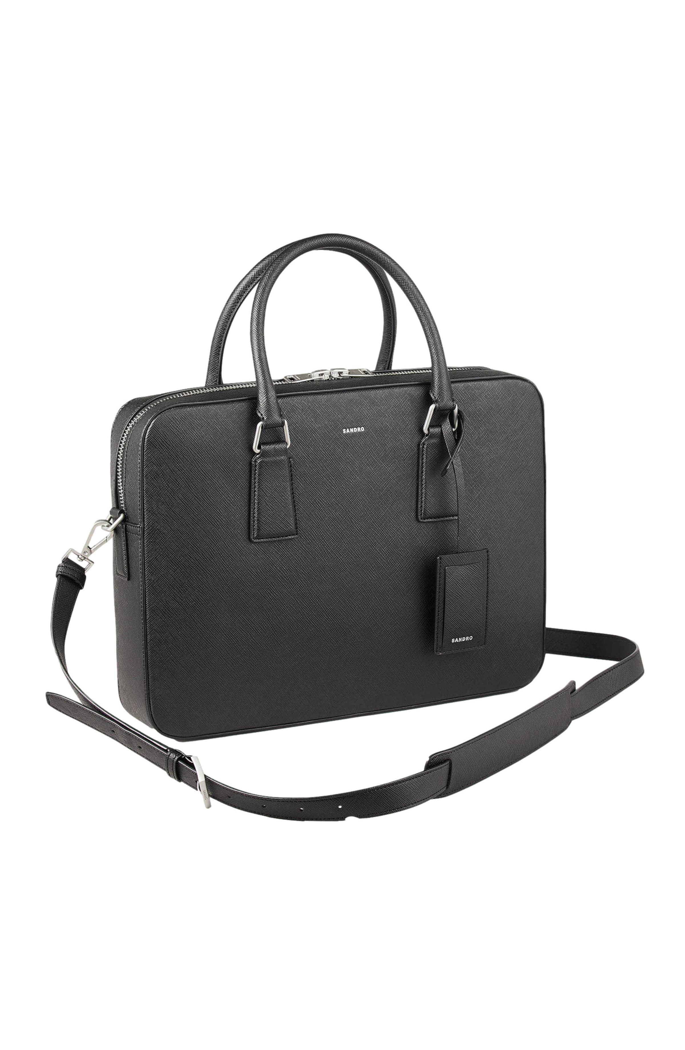 SANDRO Reconstituted leather briefcase, Alternate, color, Black