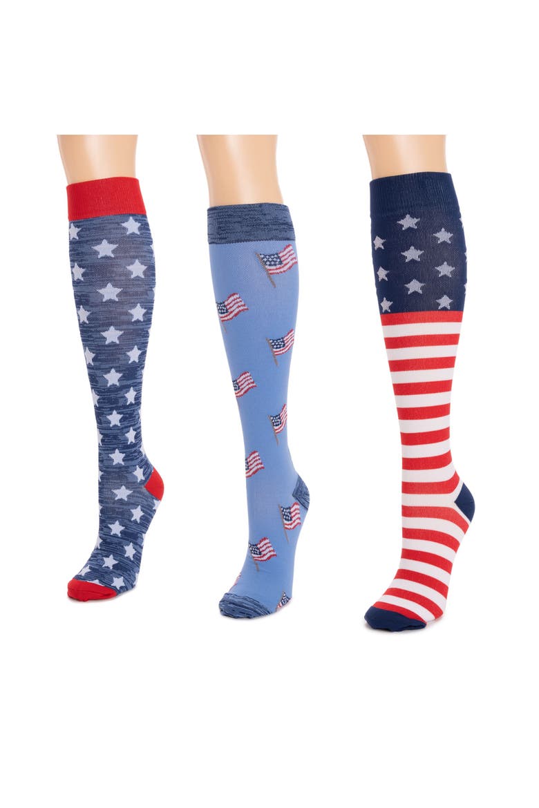 Tall Nylon Blend Compression Socks 3 Pair Pack, Main, color, Red/White/Blue