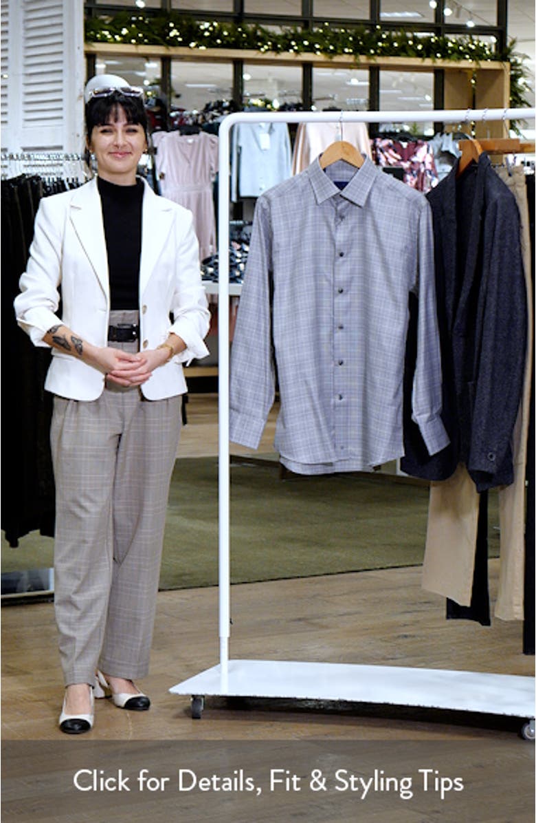 Trim Fit Grey Glen Check Cotton Dobby Dress Shirt, sales video thumbnail