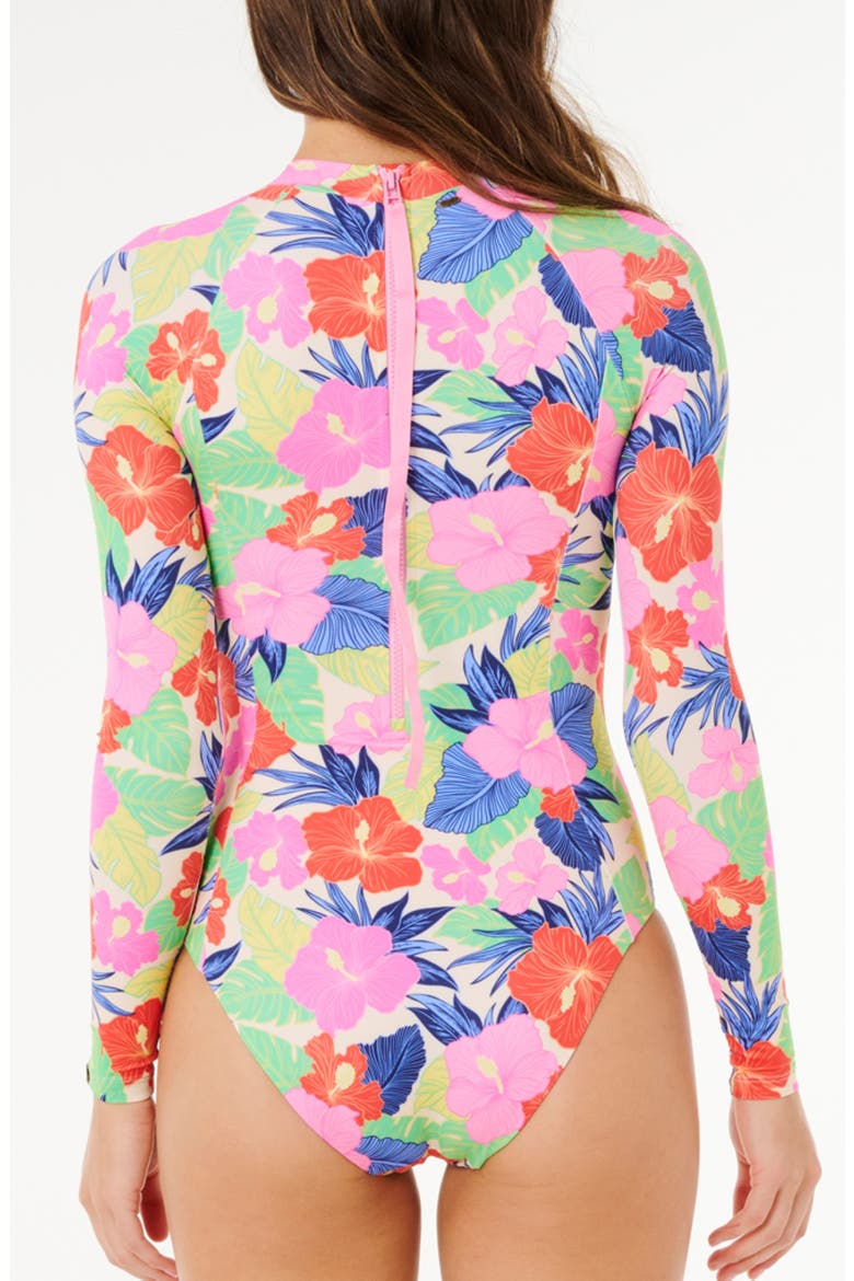 Party Wave UPF 50+ One-Piece Rashguard Swimsuit, Alternate, color, PINK MULTI